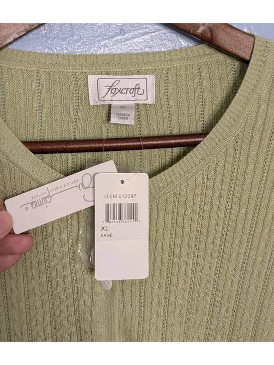 Foxcroft Women Sage Green Supima Cotton 2 Piece Cardigan Shell Set Size L Ribbed - Picture 10 of 16